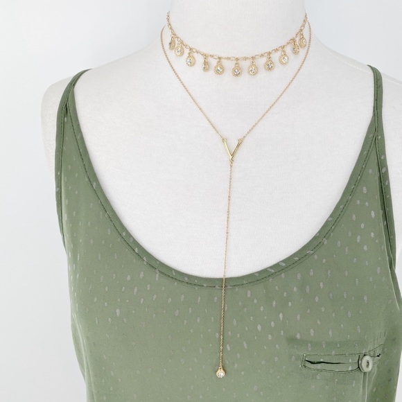 Leia Braids Bezel Crystal Gold Tone Layer Necklace - Picture 2 of 6